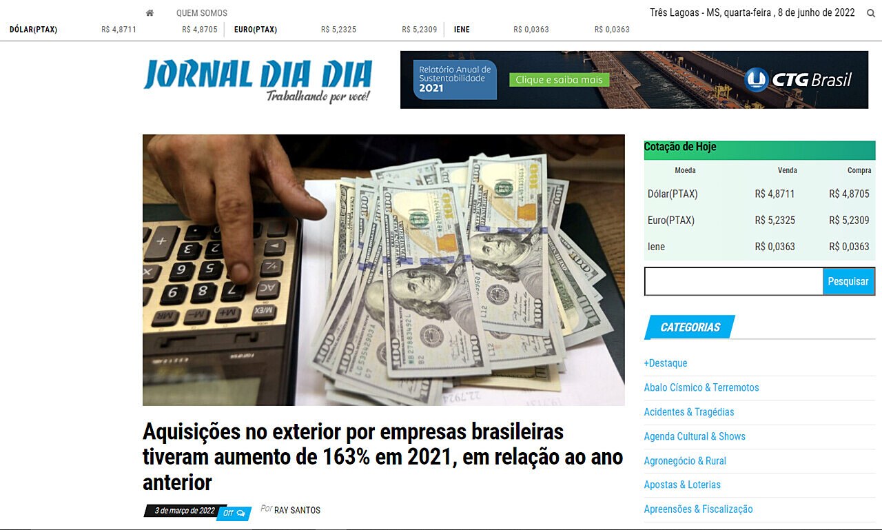 Aquisies no exterior por empresas brasileiras tiveram aumento de 163% em 2021, em relao ao ano anterior